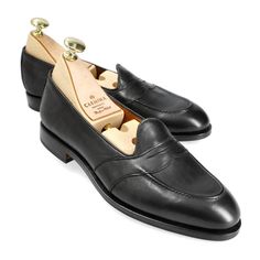 FULL STRAP PENNY LOAFERS 1861 DRAC Classic Black Loafers With Vibram Sole, Classic Leather Slip-on Shoes With Vibram Sole, Black Goodyear Welted Loafers With Almond Toe, Black Almond Toe Loafers With Goodyear Welt, Cordovan Shoes, Leather Industry, Exclusive Shoes, Women's Mules, Shoe Tree