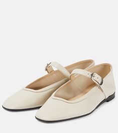 Leather Mary Jane ballet flats in white - Le Monde Beryl | Mytheresa White Mary Jane Shoes, Leather Mary Jane Flats, Mary Jane Ballet Flats, Buckled Flats, Mary Jane Shoes Womens, Brown Flats, Black Ballet Flats, Ballerina Shoes, Mary Jane Flats