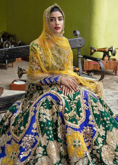 Buy Green Lehenga Choli with Yellow Dupatta Dress in premium raw silk hand-crafted with gota, sitara, and naqshi details. Custom Sizes. Fast Shipping. Yellow Dupatta, Dupatta Dress, Green Lehenga Choli, Pakistani Bridal Dress, Reception Outfit, Yellow Lehenga, Raw Silk Fabric, Green Lehenga, Pakistani Dress