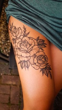 Check tattoos from various tattoo artists around the world, all in one place. Cover Up Tattoos Leg, Upper Thigh Tattoos, Tattoo On Thigh, Cute Thigh Tattoos, Faded Tattoo, Floral Thigh Tattoos