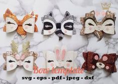 four different types of hair bows on a marble surface with the words bow templates