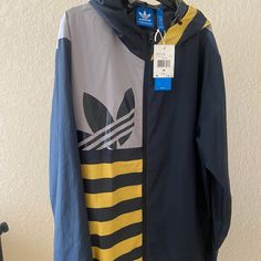 Unique Style, Light Weight And Comfortable, Men’s Size Medium, Brand New With Tag. Adidas Yellow Long Sleeve Outerwear, Adidas Yellow Outerwear For Streetwear, Navy Adidas Track Jacket For Streetwear, Adidas Navy Track Jacket For Streetwear, Mens Windbreaker, Adidas Jackets, Adidas Blue, Blue Adidas, Adidas Men