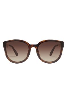 Subtle branding is embossed into goldtone temples on these retro-chic sunglasses made in a timeless round silhouette. 62mm lens width; 18mm bridge width; 145mm temple length 100% UV protection Polyamide Imported Brown Mirrored Cat Eye Sunglasses With Round Frame, Brown Cat Eye Sunglasses With Tinted Round Frame, Brown Tinted Cat Eye Sunglasses With Round Frame, Brown Mirrored Lenses Cat Eye Sunglasses, Brown Mirrored Cat Eye Sunglasses, Brown Cat Eye Sunglasses With Mirrored Lenses, Brown Cat Eye Sunglasses With Tinted Lenses, Brown Sunglasses With Gradient Lenses And Round Frame, Brown Gradient Lenses Round Frame Sunglasses