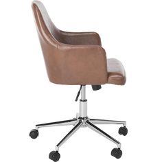 a brown office chair with wheels and casteors on an isolated white background, viewed from the front