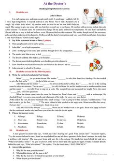 the worksheet for reading and writing about doctor's work, including an image of