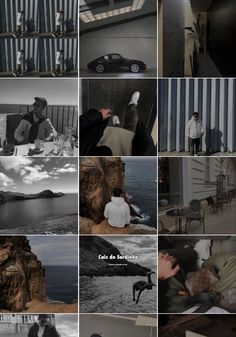 the collage shows many different scenes in black and white