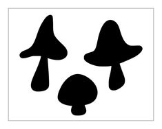 black and white silhouettes of mushrooms in the shape of an upside down mushroom on a white background