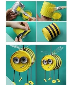 the instructions for how to make a cute bee mobile with construction paper and duct tape