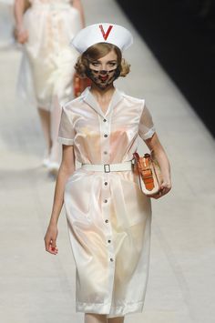 larastonestits:  Louis Vuitton, Spring 2008 Áo Blu, Satin Corset Dress, Nursing Fashion, Louis Vuitton Collection, Nurse Uniform, Fashion History, Fashion Week Spring, Look Fashion