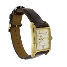 Pre-owned Girard-Perregaux Vintage 1945 in 18 karats yellow gold case, opaline color dial with yellow gold Arabic numeral hour markers and hands, sub-seconds dial at 9 o’clock, date window at 6 o’clock, self-winding automatic movement, 30 meters water-resistant, on a brown leather strap with yellow gold GP tang buckle. This watch is complete with box and booklet of instructions, no warranty card, was serviced in 2018. The reference number is: 2596 All our vintage timepieces come with a two-year Timeless Yellow Gold Automatic Watch, Classic Yellow Gold Watches With Subdials, Classic Yellow Gold Watch Accessories With Subdials, Yellow Gold Watches With Chronometer And Rectangular Dial, Rectangular Yellow Gold Watch With Subdials, Rectangular Yellow Gold Watches With Subdials, Timeless Yellow Gold Watch Accessories With Round Dial, Timeless Yellow Gold Watch With Round Dial, Timeless Yellow Gold Rectangular Watch