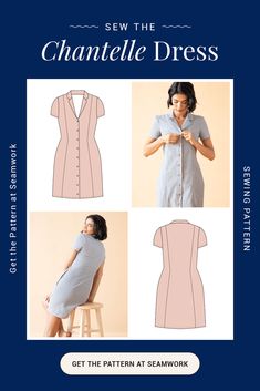 the front and back of a woman's dress sewing pattern