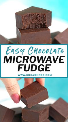 easy chocolate microwave fudge recipe with text overlay