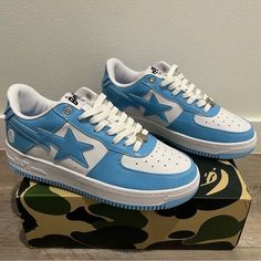 Bape Star Shoes Blue, Bapsta Shoes, Bape Shoes Blue, Blue Bape Shoes, Blue Bapestas, Bape Star Shoes, Bathing Ape Shoes, Bape Clothing