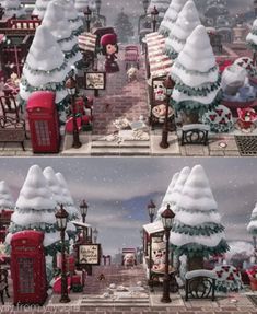 there are two pictures of christmas decorations in the same photo, one is red and white