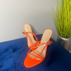 Never Worn Strappy Heels Orange Pointed Toe Sandals For Spring, Casual Orange Heels For Spring, Orange Strappy Heels For Spring, Stepping Out, Strappy Heels, Color Orange, Shoes Women Heels, Shoes Heels, Turn Ons