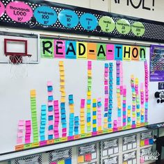 a bulletin board with colorful sticky notes on it