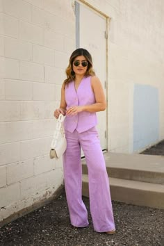 Pastel Professional Work Outfits, Pastel Monochrome Outfit, Pastel Outfits For Women, Pastel Look Outfit, Pastel Office Outfit, Pastels Outfits, Pastel Business Casual, Pastel Outfit Ideas Classy, Pink Purple Outfit