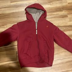 Size Small Red Casual Fleece Jacket With Pockets, Casual Red Fleece Jacket With Pockets, Red Fleece Outerwear With Double-lined Hood, Casual Red Hooded Jacket With Fleece Lining, Red Casual Fleece Jacket For Cold Weather, Casual Red Outerwear With Double-lined Hood, Casual Red Hooded Fleece Jacket, Red Hooded Fleece Jacket Casual, Coats Men