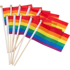 a bunch of rainbow colored flags are on a white background