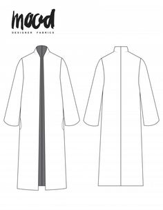 the sewing pattern for an unisex coat and tie is shown in black and white