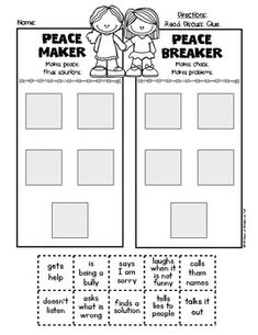 a printable worksheet to teach children about the peace maker and other people