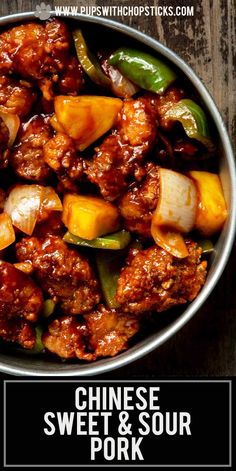 chinese sweet and sour pork with peppers in a bowl