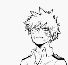 an anime character in black and white with his head tilted to the side, looking angry