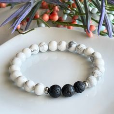 White Hypoallergenic Spiritual Friendship Bracelets, White Friendship Bracelets With 8mm Beads As Gift, White Casual Bracelet For Meditation, Casual White Bracelet For Meditation, Lava Stone Bracelets With Gemstone Beads As A Gift, Gift Bracelets With Gemstone Beads And Lava Stone, Casual White Wristband With 8mm Beads, Lava Stone Bracelets With Gemstone Beads For Gifts, Gift Bracelets With Lava Stone Gemstone Beads