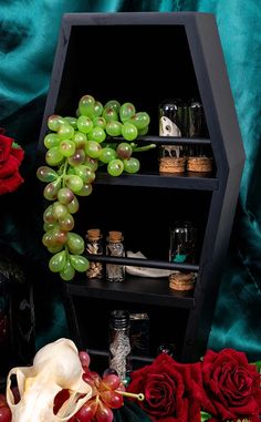 Mortuary Display Shelf-The Haunted Mansion-Tragic Beautiful Coffin Bookshelf, Goth Houses, Horror Room, Gothic Decor Bedroom, Goth Bedroom, Gothic Room, Gothic Bedroom, Halloween Bedroom, Horror Decor