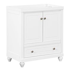 a white cabinet with two doors and drawers