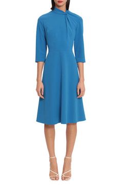 Elbow sleeve scuba crepe midi length dress with side twisted neck collar and asymmertical seamsProduct Care : Machine Wash Cold, Gentle Cycle, Use Only Non-chlorine Bleach When Needed, Hang To Dry, Cool Iron If Needed Material : 96% Polyester 4% Spandex Blue Bonnet, Blue Bonnets, Elbow Sleeve, Midi Length Dress, Neck Collar, Midi Length, Bleach, Midi Dress, Twist