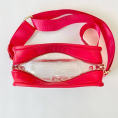 ✦ Going to a Chiefs game? Clear bags are required in the stadium! ✦ Bag measures: 7" wide x 5.5" wide x 2" deep ✦ Gold top zip closure ✦ Adjustable strap included ✦ Stadium approved ✦ Customize your bag with one of our fun bag straps!!! ✦ School Crossbody Pouch With Adjustable Strap, Red Travel Satchel, Red Rectangular Belt Bag For Travel, School Pouch Box Bag With Adjustable Strap, School Zipper Pouch Crossbody Bag, School Crossbody Bag With Zipper Pouch, Crossbody School Bag With Zipper Pouch, Zipper Pouch Crossbody Bag For School, School Crossbody Box Bag With Removable Pouch