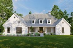 this is an artist's rendering of the front elevation of a house in white