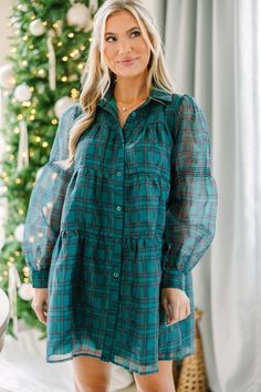 If you are on the fence about this dress, we highly recommend you take the leap! That plaid print is so cute and we love the holiday coloring! The long puff/bubble sleeves are super trendy as well! You are going to look so cute in this dress with a chic pair of heels or trendy boots.  Collared neckline Button down front closure Long bubble sleeves with... Green Plaid Dress, Trendy Boots, Cruise Outfits, Cute Spring Outfits, Mint Julep Boutique, The Fence, Casual Work Outfits, Model Fits, Green Plaid