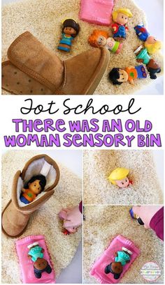 there is an old woman's story bin in the floor with dolls and toys