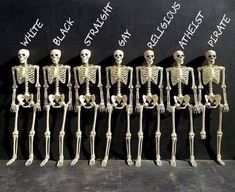 a group of skeletons standing next to each other