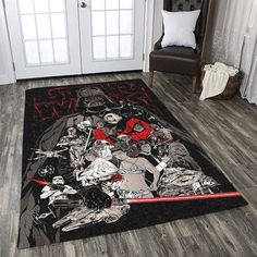 a star wars themed area rug with darth vader and stormtroopers