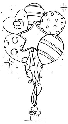 Modele Zentangle, Birthday Embroidery, Happy Birthday Coloring Pages, Birthday Coloring Pages, Pola Sulam, Happy Birthday Balloons, Digi Stamps, Coloring Book Pages, Coloring Pictures