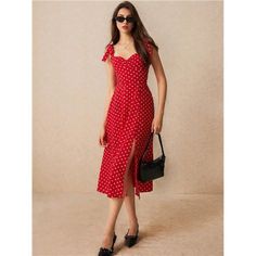 -Item Id 38243027 -Details: Knot, Zipper, Split Thigh -Neckline: Straps -Style: Boho -Type: Cami -Waist Line: High Waist -Hem Shaped: Slit -Color: Red -Pattern Type: Geometric, Polka Dot, All Over Print -Sleeve Length: Sleeveless -Fit Type: Regular Fit -Length: Midi -Material: Woven Fabric -Composition: 100% Polyester -Care Instructions: Machine Wash Or Professional Dry Clean -Sheer: No -Fabric: Slight Stretch -Body: Unlined **Open To Offers!!!** **Bundle To Save More** **30% Off Bundles Of 2 Or Red Polka Dot Dress, Clothes Summer, Dresses Red, Red Polka Dot, Red Pattern, Colour List, Women Clothes, Printed Sleeves, Style Boho