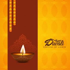 happy diwali festival of lights with hanging beads on red and yellow background illustration