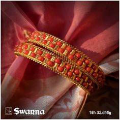 Coral Gold Bangles, Coral Bangles Gold Indian, Pagadalu Necklace, Swarna Jewellers, Pearls Bangles, Beads Bangles, Plain Gold Bangles