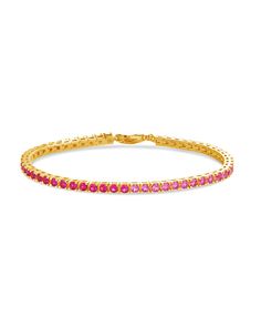 Add a touch of luxury to your look with the Hues of Pink Tennis Bracelet! Featuring a beautiful pink gradient of stones, this stunning tennis bracelet will have you sparkling with grace and elegance. Let your look shine in style! 😊 Materials: 14K gold plated brass, cubic zirconia Features:Measures 7" length, 0.1" width, 2mm CZ stones, Lead & Nickel free, lobster clasp Rose Gold Tennis Bracelet With 17 Jewels, Elegant Pink Gold Bracelet For Formal Occasions, Elegant Rose Gold Bracelet For Formal Occasions, Elegant Pink Diamond Bracelet For Formal Occasions, Pink Jubilee Round Tennis Bracelet, Pink Tennis Bracelet For Formal Wear, Pink Bracelets For Formal Occasions, Pink Fine Jewelry Bracelets For Formal Occasions, Luxury Pink Bracelets For Party