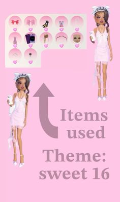 a barbie doll with lots of clothes and accessories on it's head, in front of