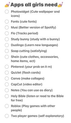 a list with the words apps all girls need