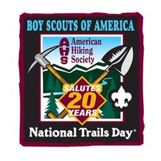 the boy scouts of america badge is shown in red and black with an arrow on it