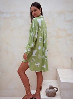 Date Palm Shirt dress - Summer shirt, oversized shirt, dress Chic Printed Shirt Dress For Summer, Printed Shirt Dress For Vacation, Summer Day Out Printed Shirt Dress, Summer Collared Shirt Dress For Day Out, Summer Beach Printed Shirt Dress, Trendy Summer Shirt Dress For Vacation, Chic Printed Shirt Dress For Beach, Chic Printed Shirt Dress For The Beach, Printed Collared Shirt Dress For Vacation