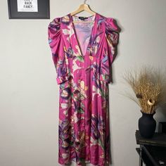 Reposhing This Item I Purchased From @Thriftrackfancy. Loved It, But Ready To Rotate For Something New. Questions? Leave A Comment Below! Pink Puff Sleeve Maxi Dress For Party, Pink Silk Midi Dress For Casual Occasions, Multicolor Fitted Midi Puff Sleeve Dress, Fitted Multicolor Puff Sleeve Midi Dress, Evening Floral Print Puff Sleeve Midi Dress, Pink Floral Print Midi Length Puff Sleeve Dress, Pink Puff Sleeve Floral Midi Dress, Pink V-neck Puff Sleeve Evening Dress, Pink Floral Print Midi Puff Sleeve Dress