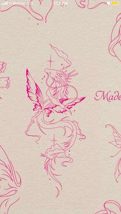 a drawing of a pink fairy on a white background with the words made in ink