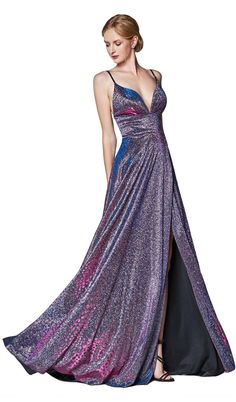 Cinderella Divine - KC878 Deep V-neck A-line Dress With Slit – Couture Candy Dresses By Fabric, 2022 Prom Dress, Glitter Prom Dress, Cinderella Divine, V Neck Prom Dresses, Fancy Clothes, Prom Dress Ideas, Fantasy Dresses, Sherri Hill Dresses