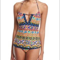 Brand New Tankini Top Can Be Mixed And Matched With Bottoms. Carnaval Honey Print. Lepore Is A Classy Bohemian Look! Bohemian Fitted Tankini, Bohemian Printed Fitted Tankini, Fitted Bohemian Sleeveless Tankini, Bohemian Sleeveless Tankini, Boho Swim, Floral Tankini, Women Bathing, Tankini Swim Tops, Swim Tankini